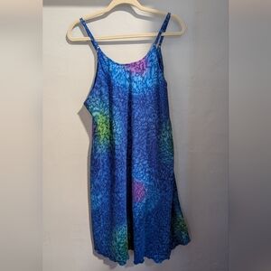 🌙 Vibrant Blue and Green Midi Dress